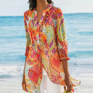 Summer new women's clothing explosions bohemian print long shirt