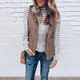 Autumn and winter zipper two-sided pocket women's jacket vest vest