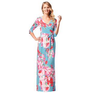 2025 large size dress sexy V-neck tie printed dress multi-color