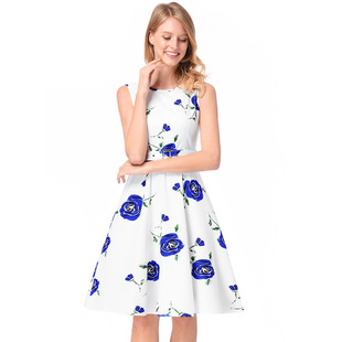 2025 spring and summer new rose print dress retro A word skirt