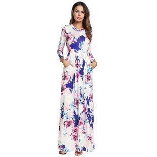 2025 spring and summer new eight-point sleeve print dress large swing dress
