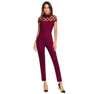 2025 spring and summer women's pants new solid color short-sleeved jumpsuit sexy even