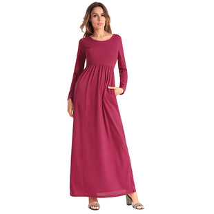 2025 spring and summer new solid color long-sleeved large swing dress sexy long skirt