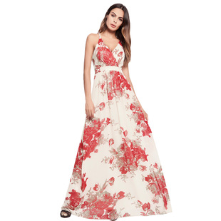 2025 spring and summer cross sling bohemian print long skirt dress backless dress