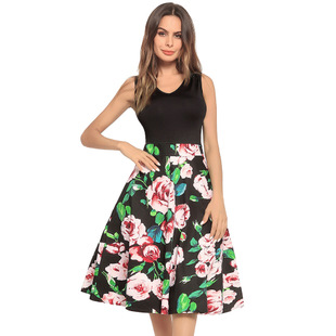 2025 autumn and winter new long skirt printing fashion v-neck long sleeve women's dress