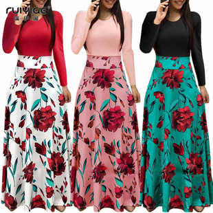 2025 autumn and winter new dress fashion printed long-sleeved dress long skirt