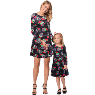 New Christmas Family Pack 2025 Autumn and Winter Print Long Sleeve Dress