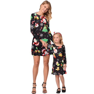 2025 hot lucky star ice snowball Christmas print dress parent-child skirt
