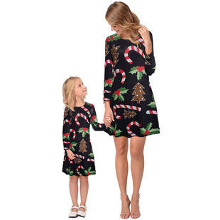 2025 hot lucky star ice snowball Christmas print dress parent-child skirt