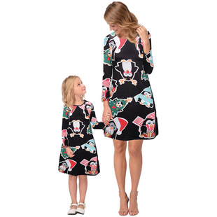 2025 new snowflake Christmas stocking print long-sleeved dress Christmas parent-child dress
