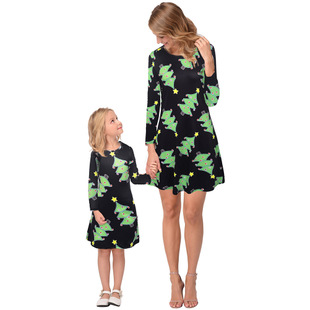 2025 new snowflake Christmas stocking print long-sleeved dress Christmas parent-child dress