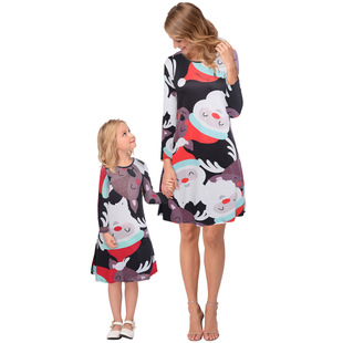 New Christmas Family Pack 2025 Autumn and Winter Print Long Sleeve Dress