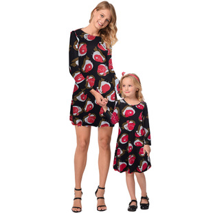 2025 new snowflake Christmas stocking print long-sleeved dress Christmas parent-child dress