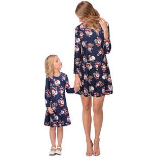2025 new snowflake Christmas stocking print long-sleeved dress Christmas parent-child dress