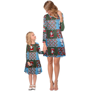 2025 new snowflake Christmas stocking print long-sleeved dress Christmas parent-child dress